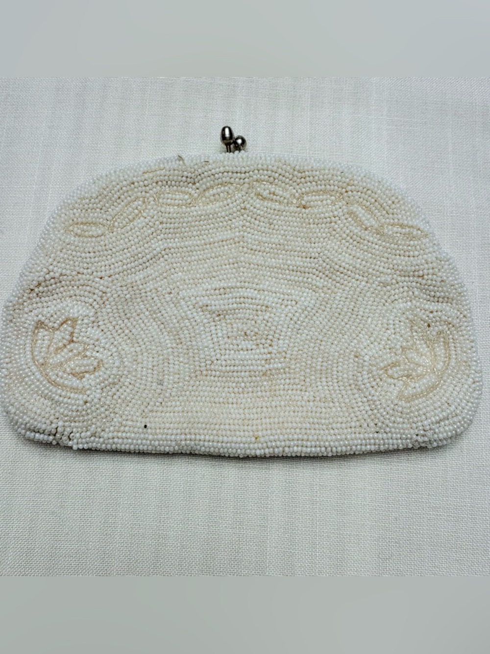 Vintage Beaded Off White Evening Clutch